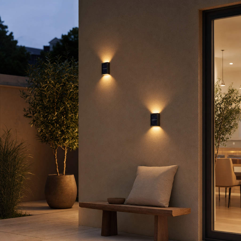 Solar Powered Outdoor Wall Lamp | Waterproof Garden Light | Up Down Spot Lighting | Energy Efficient Decor