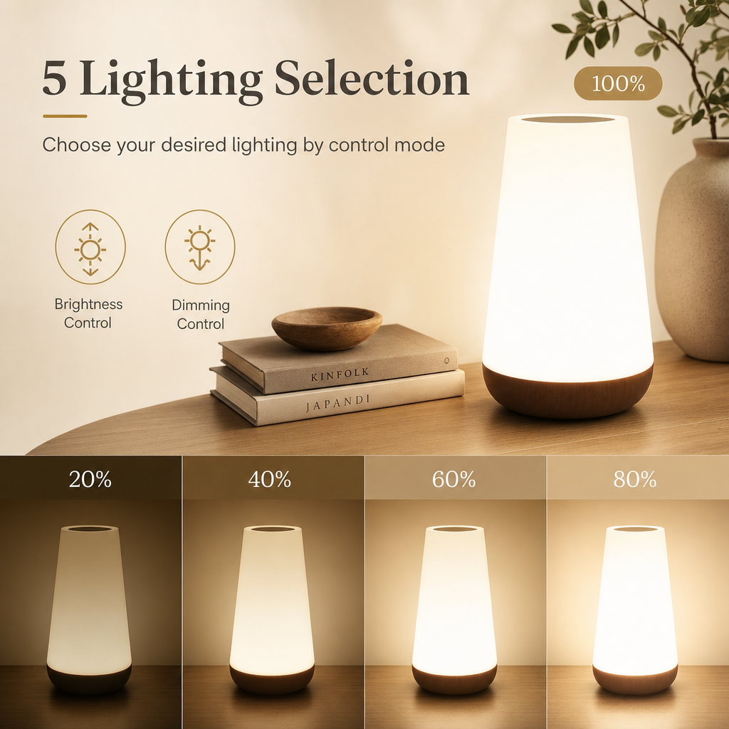13-Color Changing LED Night Light | Remote Touch Control | USB Rechargeable | Dimmable Table Lamp | Portable Design
