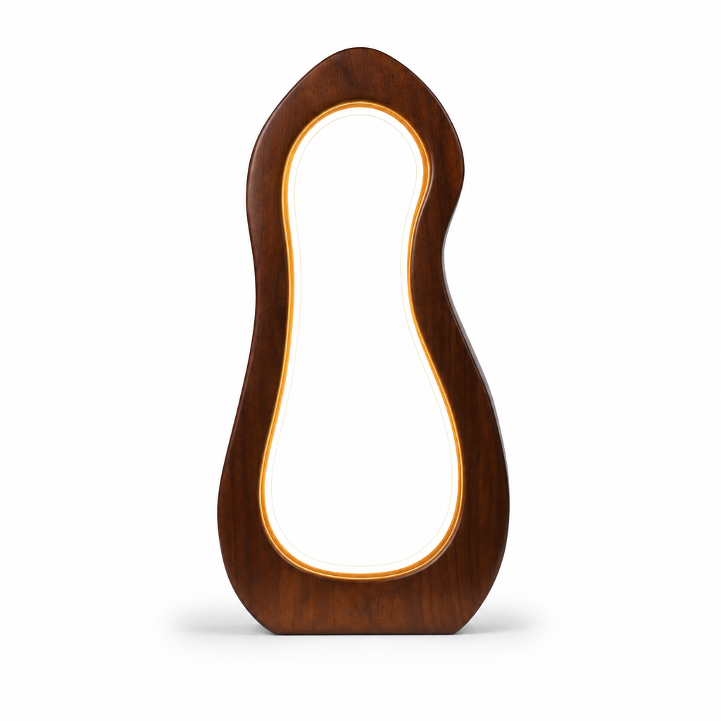 Premium Sheesham Wood LED Table Lamp | Curved Wave Design | Walnut Finish | Artistic Decoration | Versatile Use | Living Room & Bedroom