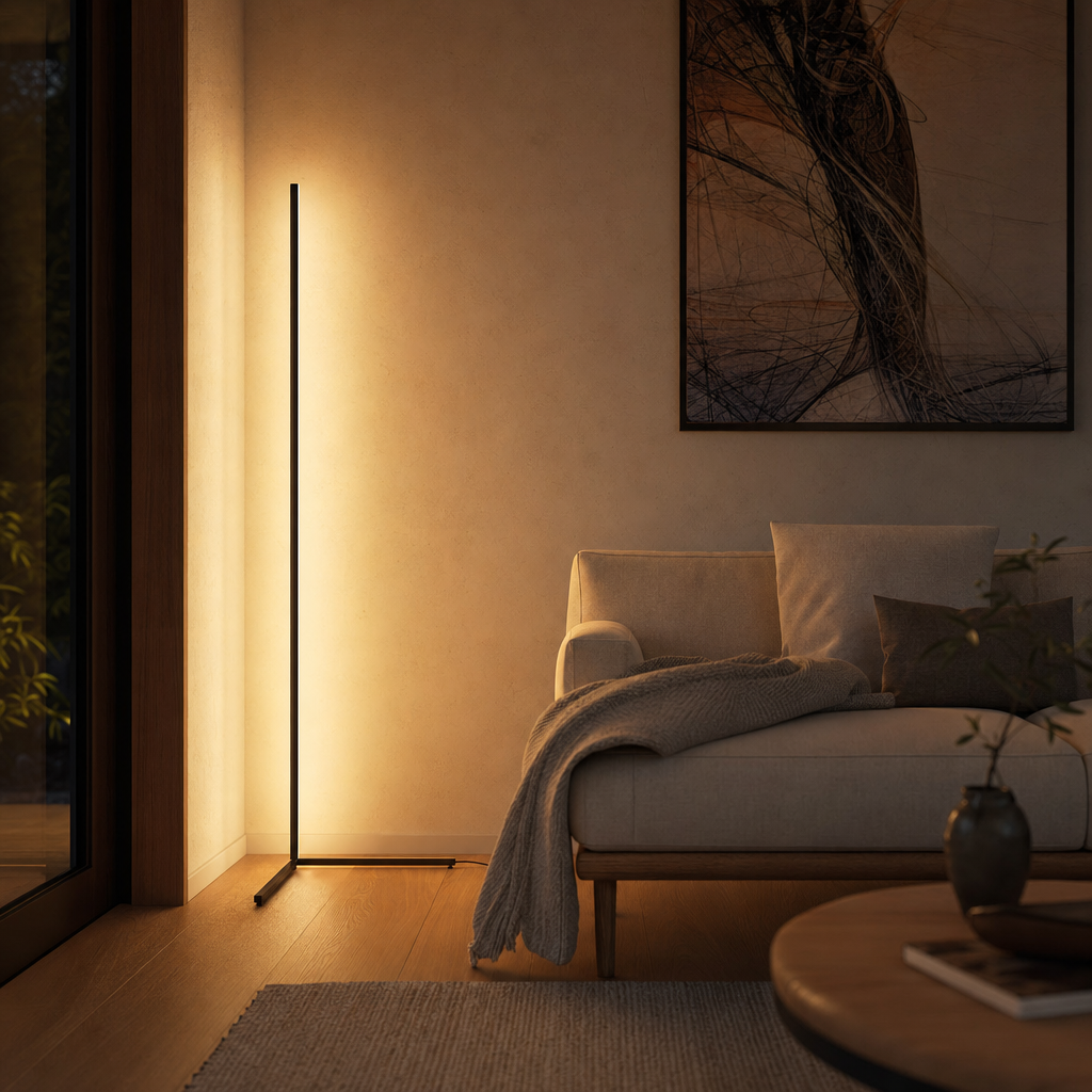 LED Minimalist Corner Floor Lamp | Multi-Color Ambient Lighting | Modern Room Decor | Dimmable Light Strip