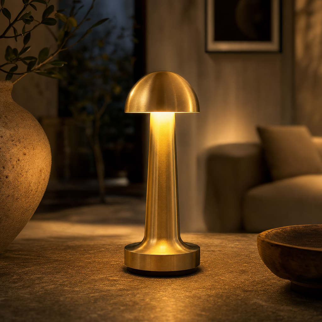 Cordless Rechargeable Mantar Lamp | Minimalist LED Lighting | Metal Plating Finish | Home Decor