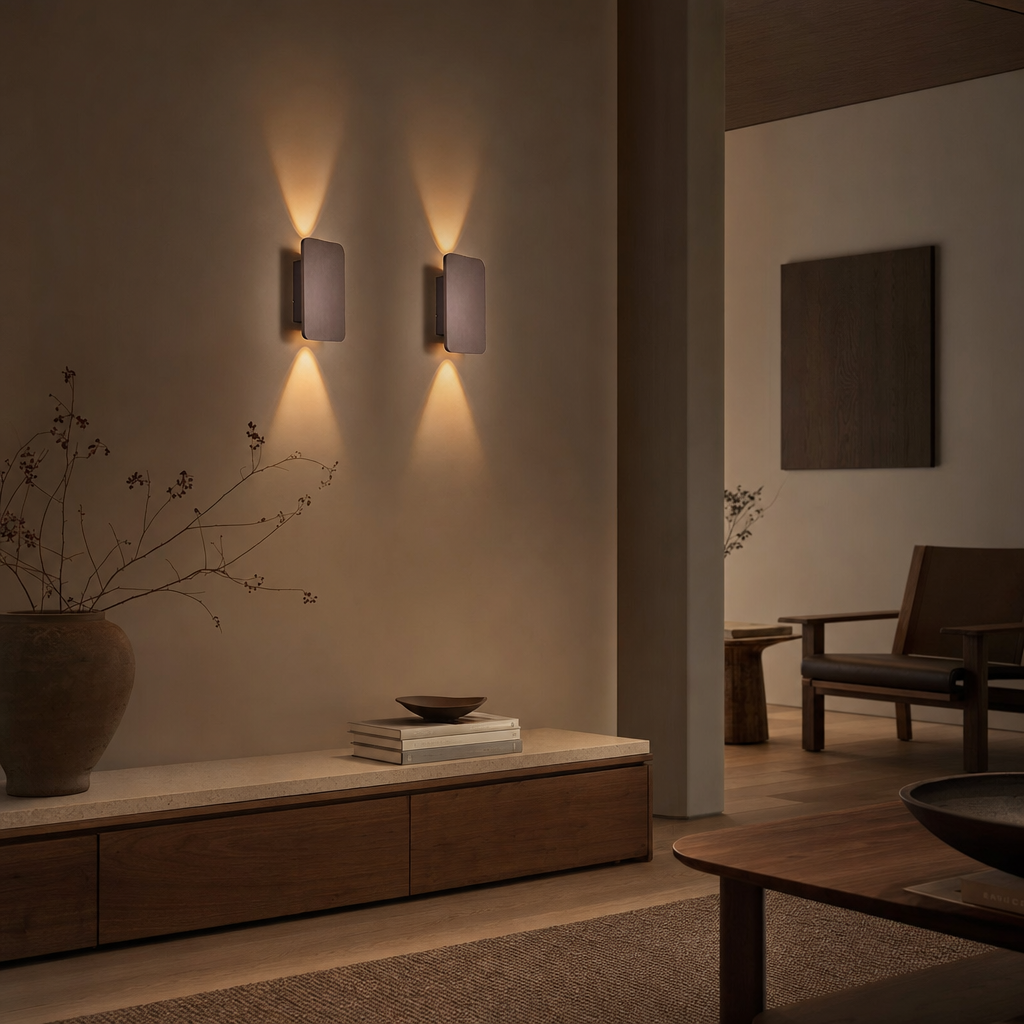 Modern Rectangular LED Wall Light | Minimalist Design | Warm White Glow | Indoor Home Lighting | Black Aluminum Fixture