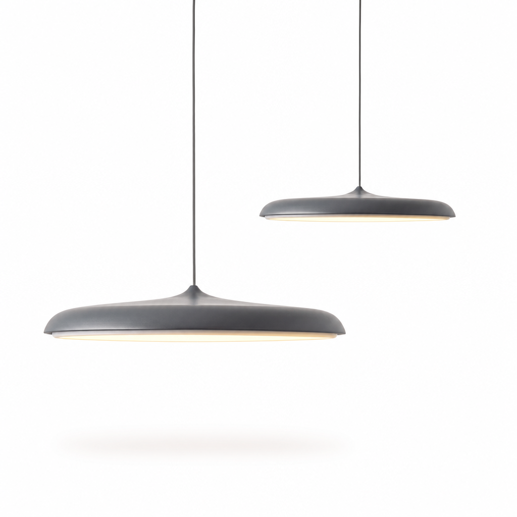 Modern LED Metal Pendant Light | Stylish Dining Room Fixture | Energy Efficient | Warm Light | Blue, Pink, Black, Gray | Round Ceiling Rose
