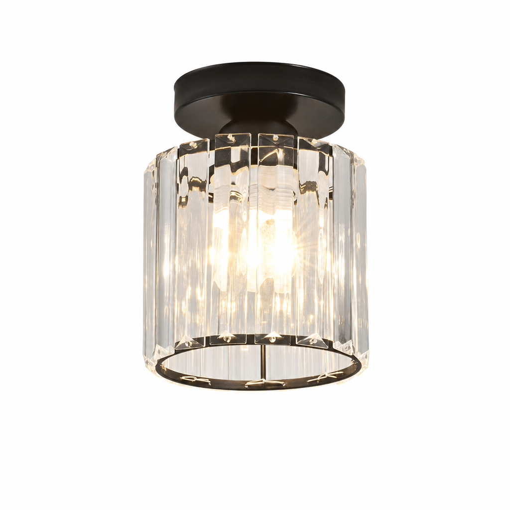 Modern Crystal Ceiling Light | Semi Flush Mount | E27 Base | Metal Varnished Fixture | Home Decor | Corridor Bedroom Kitchen Lighting