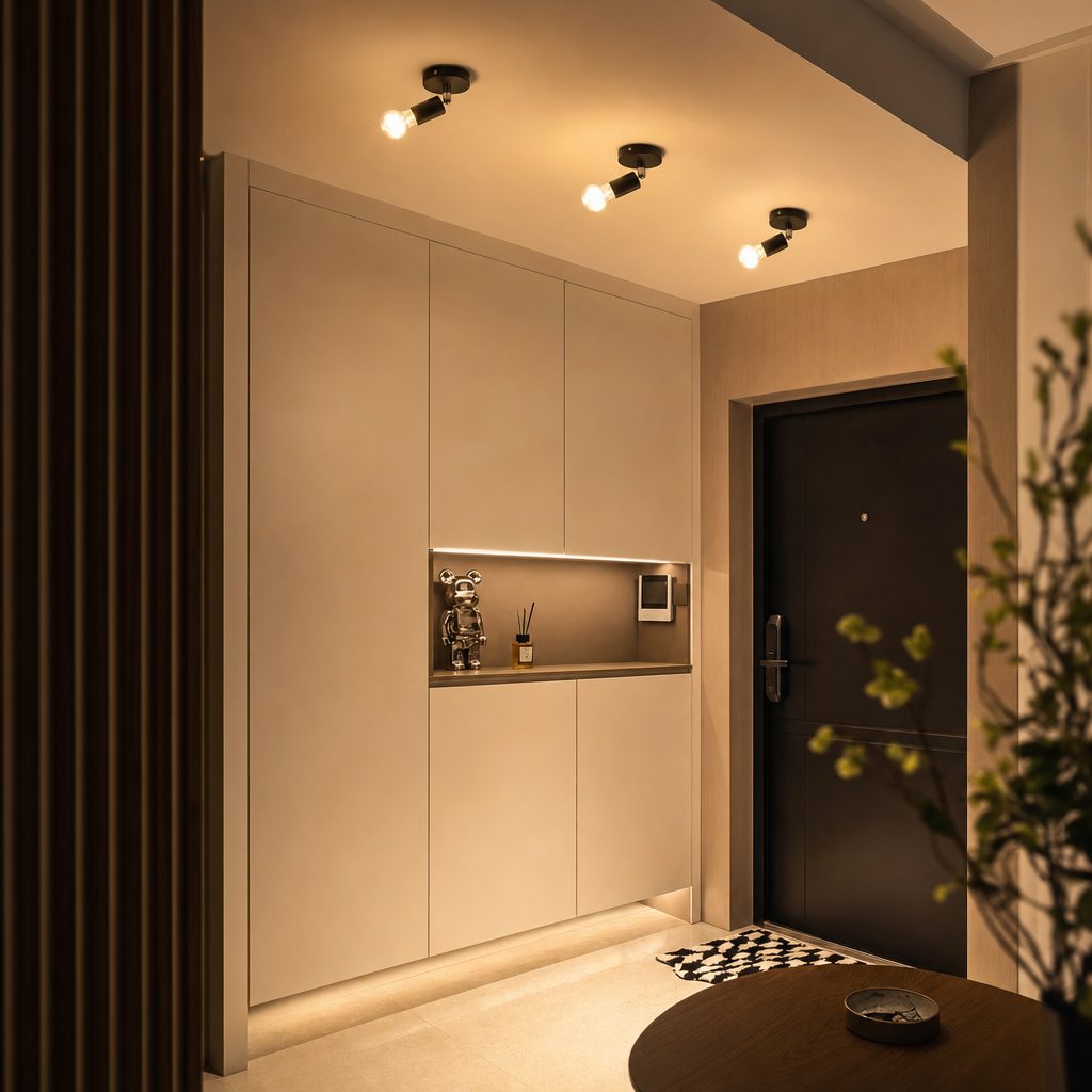 Modern Black Adjustable Ceiling Spotlight | E27 Base | Hallway Balcony Fixture