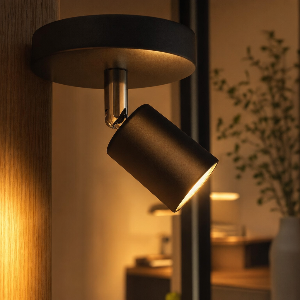 Modern Black Adjustable Ceiling Spotlight | E27 Base | Hallway Balcony Fixture