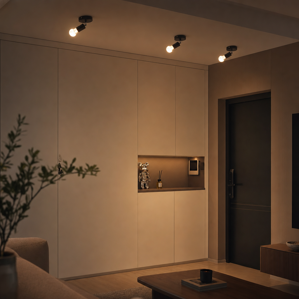 Modern Black Adjustable Ceiling Spotlight | E27 Base | Hallway Balcony Fixture