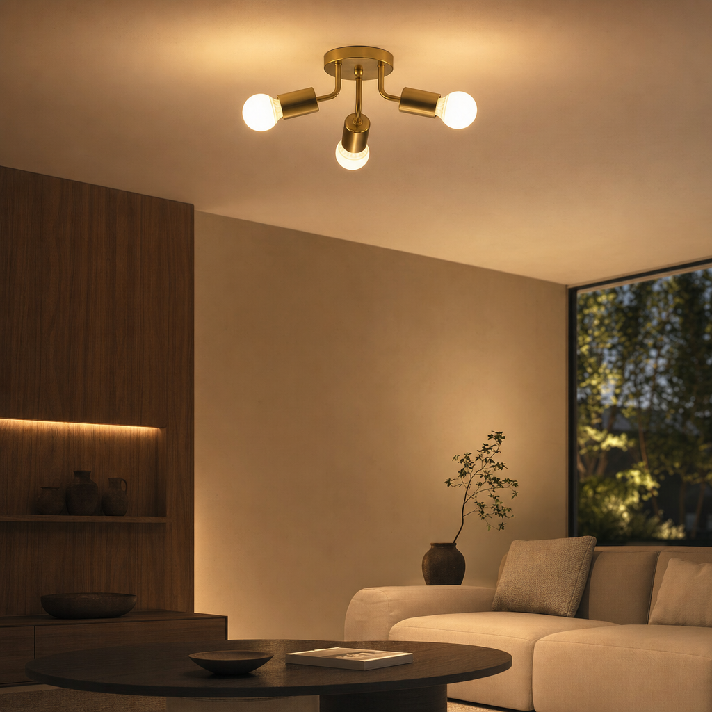 Modern Luxury 3-Light Metal Chandelier | Ceiling Fixture for Bedroom Dining Room Corridor | E27 Base | Semi Flush Mount