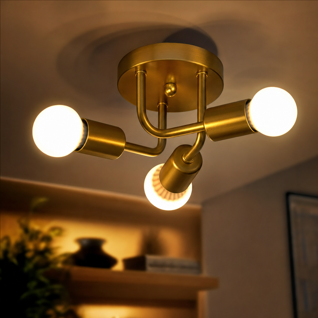 Modern Luxury 3-Light Metal Chandelier | Ceiling Fixture for Bedroom Dining Room Corridor | E27 Base | Semi Flush Mount