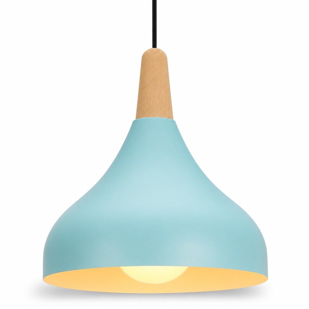 Modern Teardrop Pendant Light | Metal Wood Ceiling Lamp | Bedroom Dining Kitchen Fixture | Hard-Wired | Semi Flush Mount