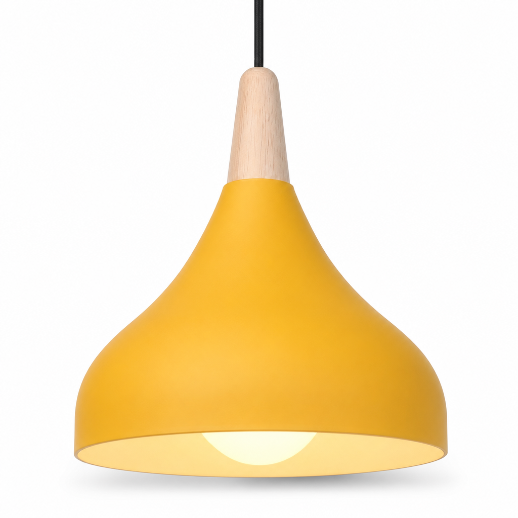 Modern Teardrop Pendant Light | Metal Wood Ceiling Lamp | Bedroom Dining Kitchen Fixture | Hard-Wired | Semi Flush Mount