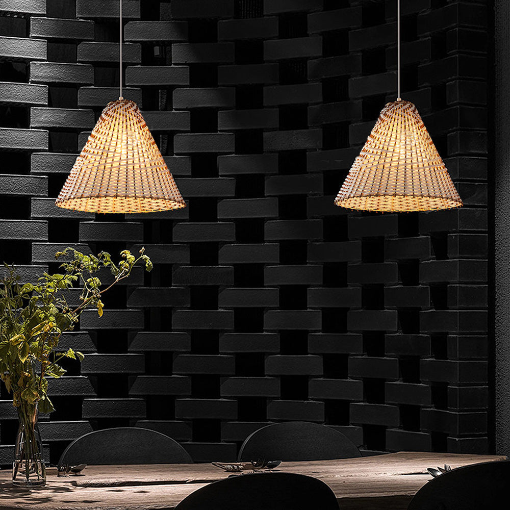 Håndlavet boheme pendellampe | Vævet Rattan | D36 x H30 cm | Naturligt design | E27 fatning | 110V-120V | Træ og hvid farve | Til stue og soveværelse