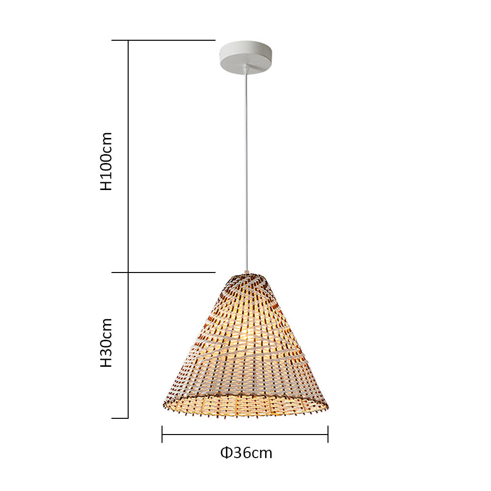 Håndlavet boheme pendellampe | Vævet Rattan | D36 x H30 cm | Naturligt design | E27 fatning | 110V-120V | Træ og hvid farve | Til stue og soveværelse