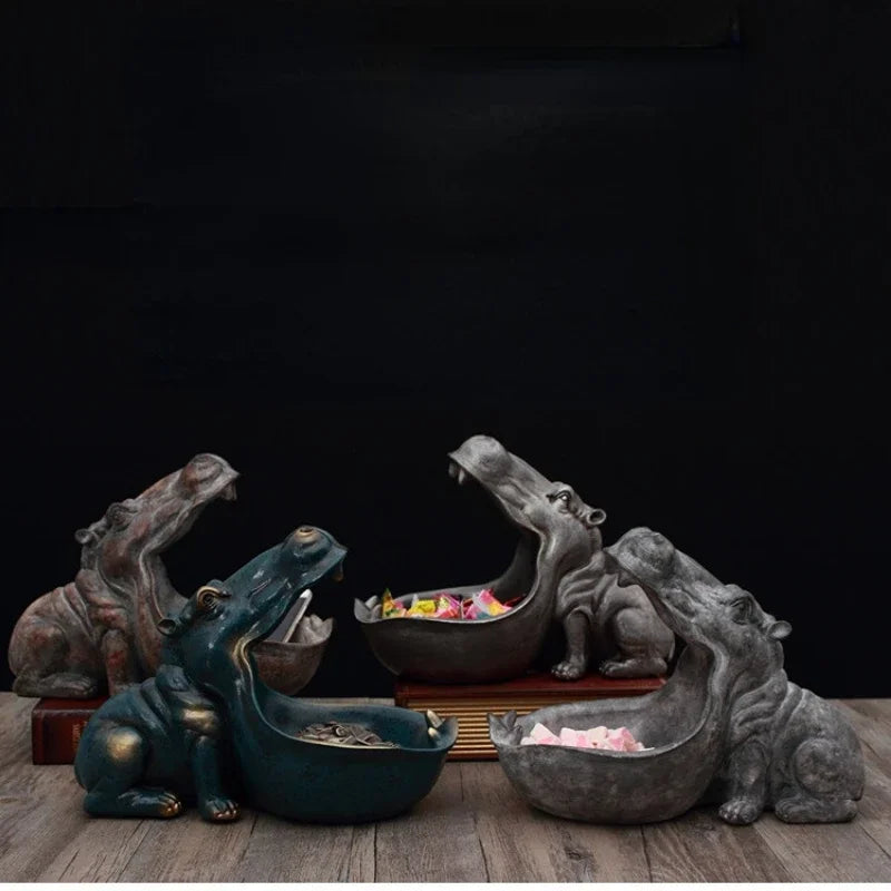 HippoHaven Flodhestefigur | Unik Dekoration | Charmerende Kunstharz Design | Hygge til Stue og