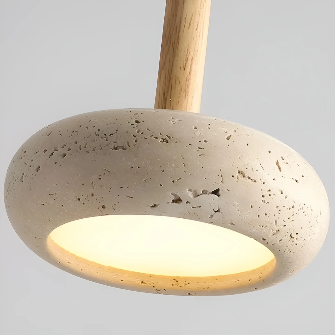 TranquilHalo LED Hanging Light | Adjustable Height | Yellow Stone & Wood | Easy Install | Warm Glow | 2m Cord | 15cm Diameter
