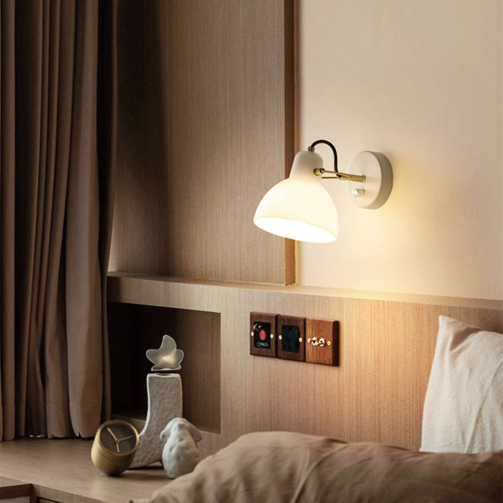 Minimalistisk | Hvid Glas Væglampe | LED Lys | Justerbar Kabel 150 cm | Guld/Sølv Finish | Moderne Elegant Design | Vægbelysning | Passer til