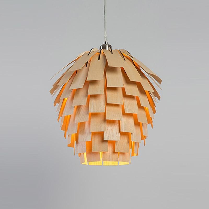 Artiskokformet trælampe | Rustikt design | Ø40 cm | Justerbar kabellængde | LED-kompatibel | Moderne belysning | 3 kg | Træfinish | Perfekt til stue