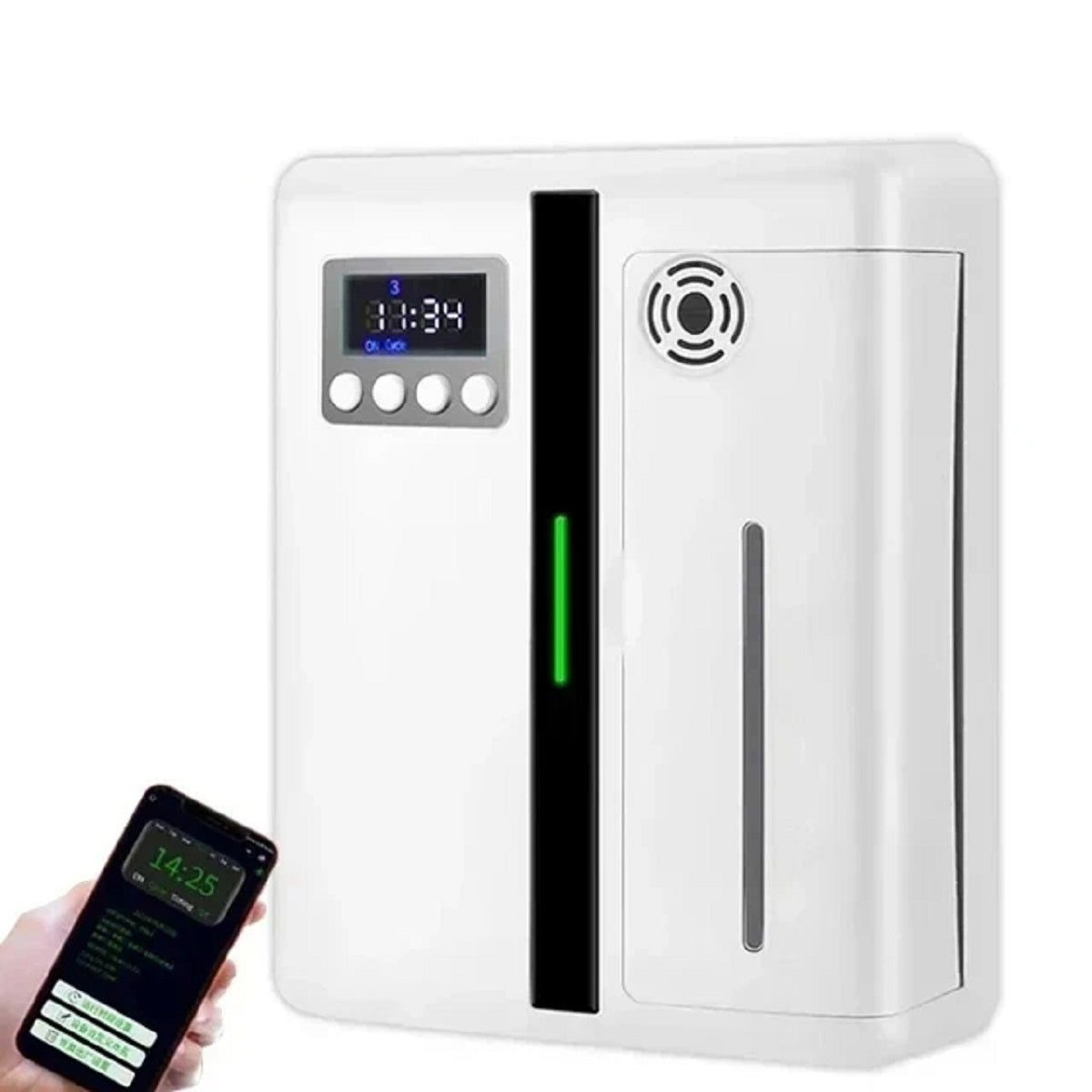 Bluetooth Aroma Diffuser | Koldluftsteknologi | Væghængt duftspreder til hjem og kontor | App-styring | Op til 1000 m³ dækning | Lydløs design | 40