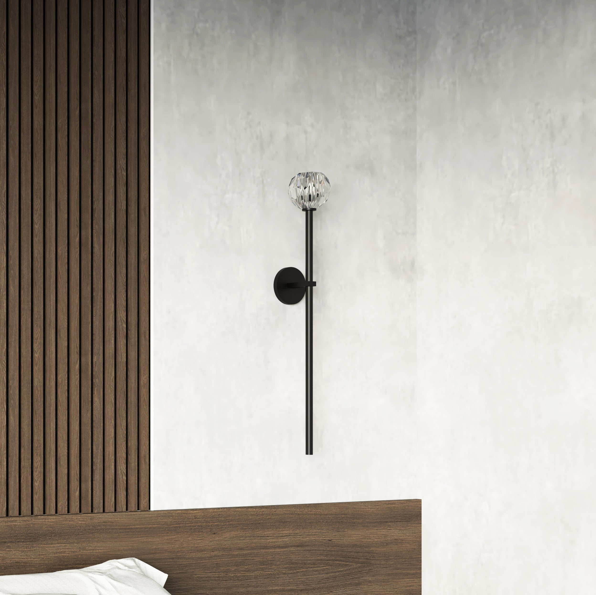 Lux Væglampe | Moderne Vægbelysning i Jern og Krystal | Fastnet Strøm | Højde 71 cm | G9 Pære | UL-certificeret | Sort, Guld, Sølv | 3000K Varm Lys