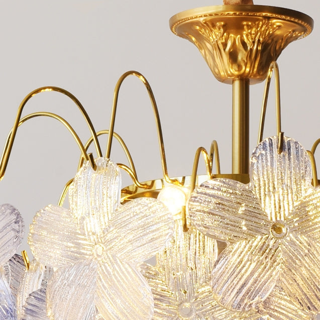 Blomstformet lysekrone i farvet glas | Tidløs elegance til stue og spisestue | Håndlavet detalje | Flere farvemuligheder | Dimensioner: Diameter