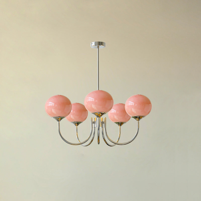 Bobleformet Pink Glas Loftlampe | Elegant Marshmallow Design | 3/5 Lyskilder | Justerbar Hængelængde 150 cm | Perfekt til Stue, Spisestue,