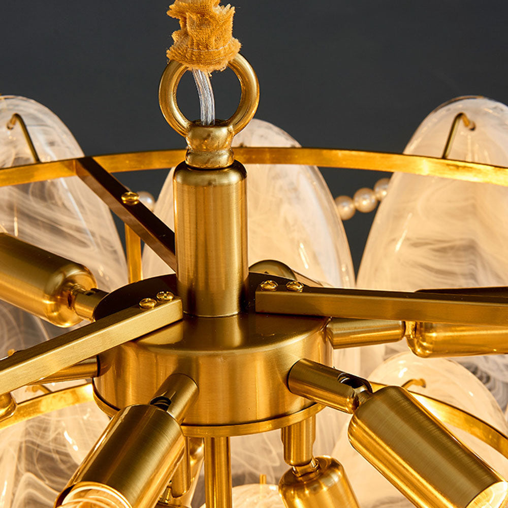 Kobberfarvet loftlampe | Glas & trædetaljer | E27 fatning | 20-25 cm diameter | Moderne design til køkken &