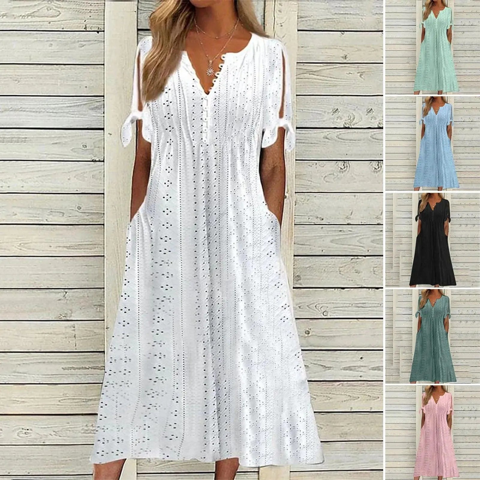 Luftig sommerkjole med udskæringsmønster