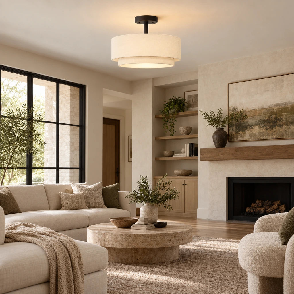 Brenda | Linen Semi Flush Ceiling Light