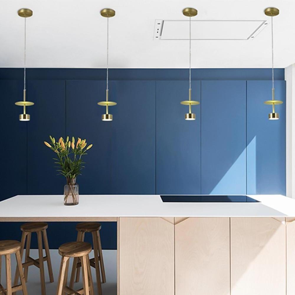 Guldfarvet | LED loftslampe | til køkkenø | Moderne industrielt design | Justerbar højde | 1 lampe | Integreret LED | Metalfinish | Chic og moderne