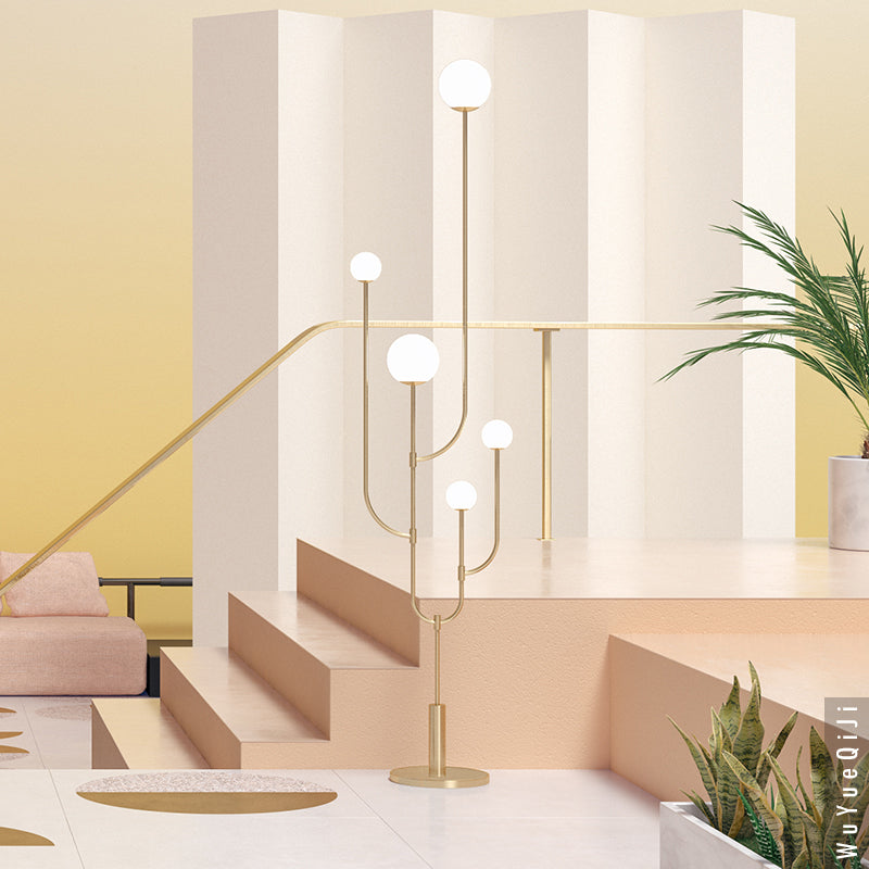 Valentina | LED Cactus Design | Moderne Gulvlampe | Metal & Keramik | Til Stue & Soveværelse | Hvid | 5 Lyskilder | G9 | Indendørs | IP20 | Justerbar