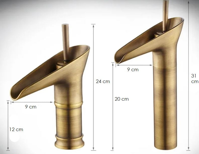 Antik Vandfaldsarmatur | Messing Finish | Luksuriøst Baddesign | Holdbart Materiale | Nem Installation | Klassisk Udseende | Perfekt til