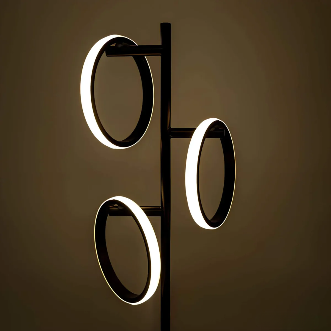 Novento LED Gulvlampe | Moderne Design | Tre Oplyste Ringe | Dæmpbar Belysning | Holdbar Kvalitet | Ideel Til Stue, Soveværelse,