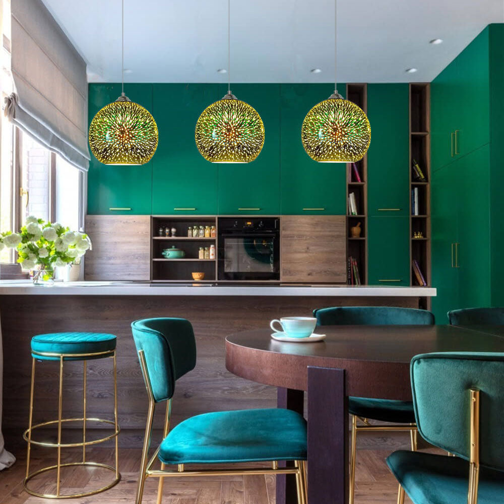 Flerfarvet 3D Glas Pendellampe | Skaber Firework-lignende Effekt | 1 Lyskilde | Moderne Indretning | Høj Kvalitet Glas og Metal | E27