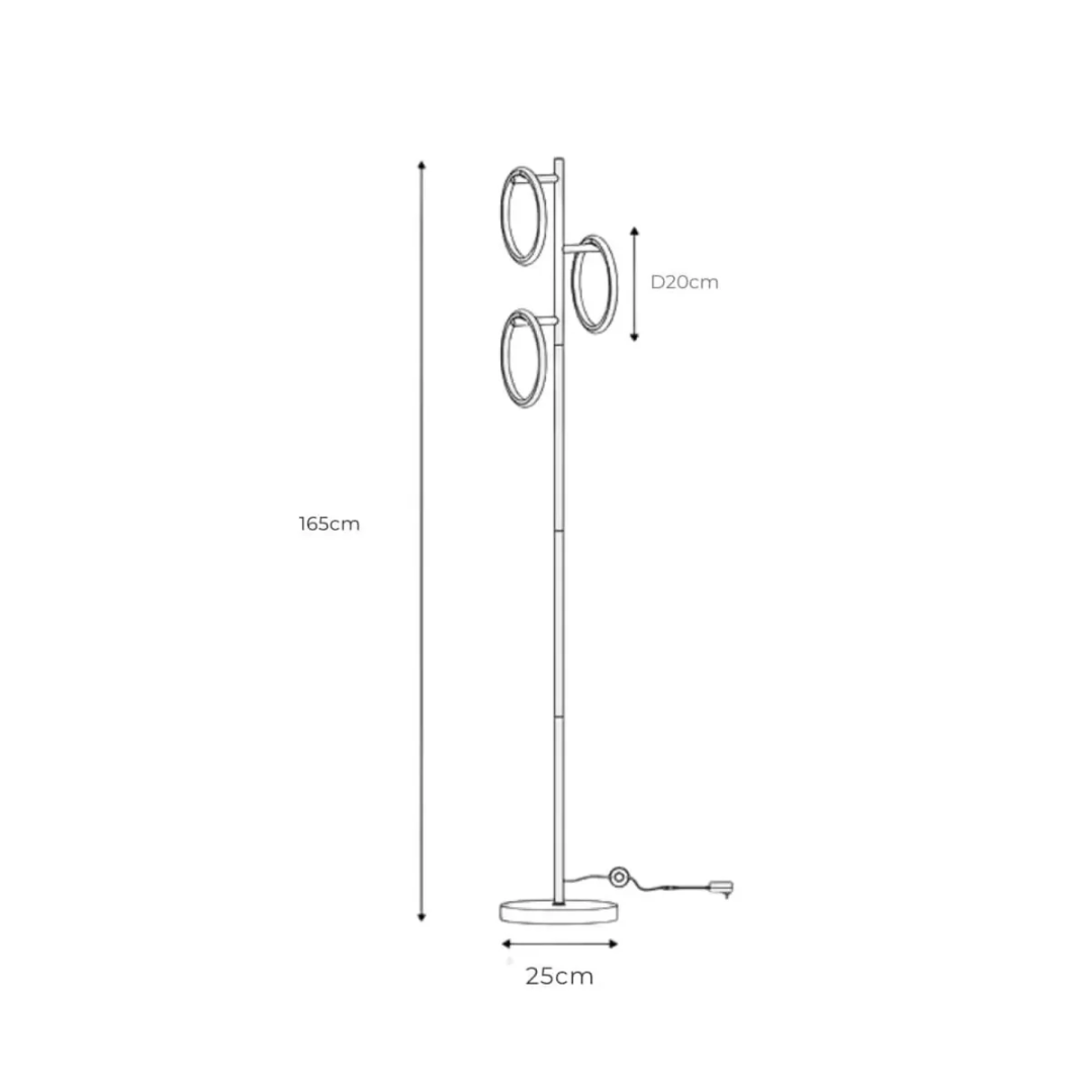 Novento LED Gulvlampe | Moderne Design | Tre Oplyste Ringe | Dæmpbar Belysning | Holdbar Kvalitet | Ideel Til Stue, Soveværelse,