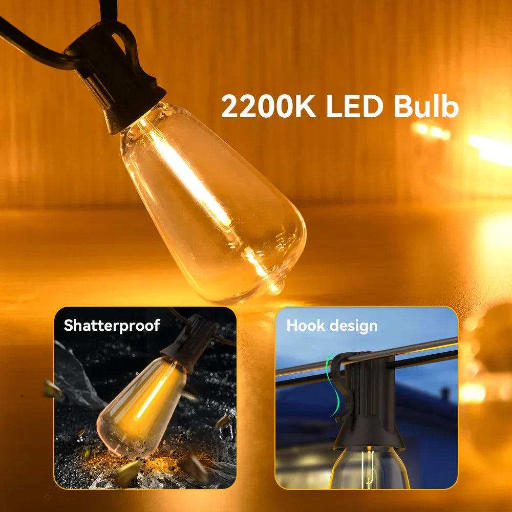 Vandtæt LED Lyskæde | Udendørs Belysning | 15M 30M | Energibesparende | Luminoir | Havefest-Dejlig Særlighed | Klar Pære | Terrasse | Altan | Snor