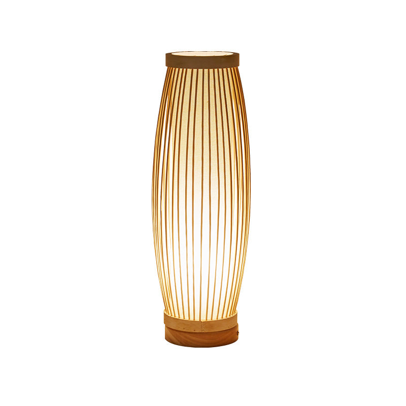 BambooGlow | Aflang lampe i bambus | Stofskærm | Økologisk design | Orientalsk inspiration | Blød og varm belysning | Perfekt til stue og soveværelse