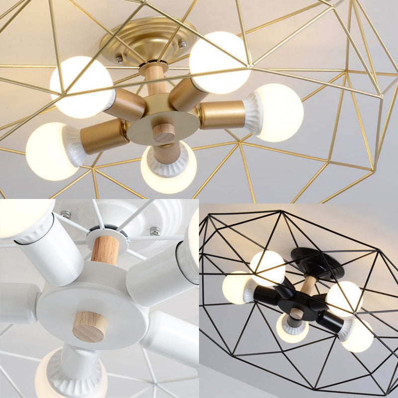 GeoLight loftlampe | Geometrisk design | Metaltrådbur | Sort, hvid, guld | Fås med 3-5 lys | Moderne belysning | Høj kvalitet | Perfekt til ethvert