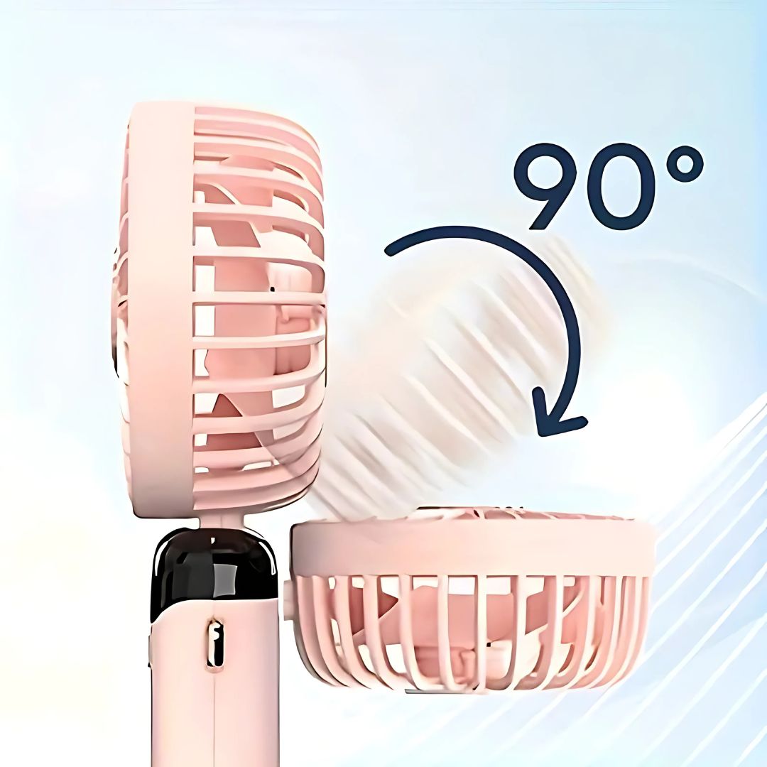 Mini bærbar ventilator | Genopladelig med Type-C | 5 hastigheder | 5000mAh batteri | Tyst og justerbar | LED-skærm | Perfekt til hjem, kontor og