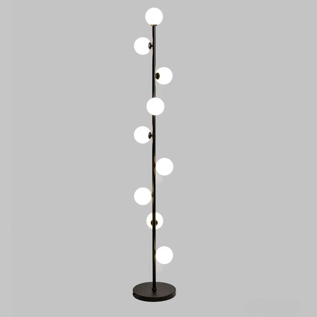 Elivaro | Moderne Gulvlampe m. LED Lys | Slankt Design i Guld/Sort | Glasdetaljer | Effektiv Belysning | Holdbar Konstruktion | Stilfuld Elegance til