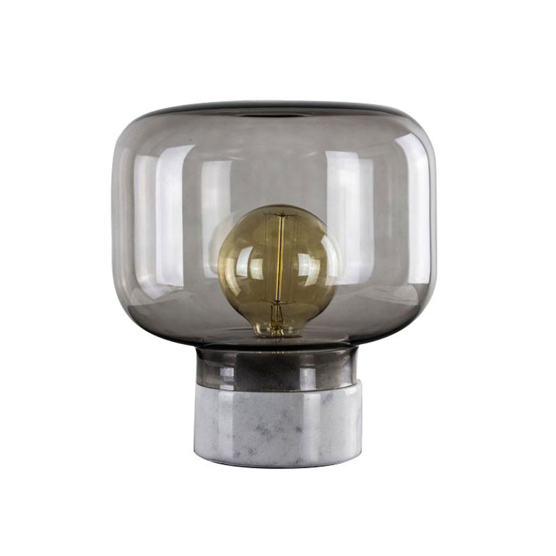 Røget Glaslampe | Moderne Skandinavisk Stil | Elegant Marmorbund | Varmt Ambience Lys | Sort og Hvidt Design | Ideel til Soveværelse eller