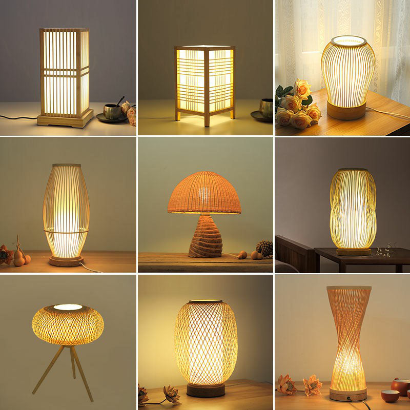 Moderne bordbelysning | Bambus og træ | Naturlig elegance | Orientalsk stil | Justerbar højde | LED-kompatibel | Perfekt til soveværelse og stue