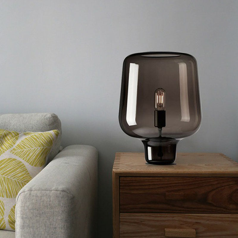 Moderne Lampe | Sort Bordlampe | Glas Kaffefarvet Skærm | Elegant Design | Værelser, Stuer | Holdbart Høj Kvalitet Glas | Kompatibel Med LED