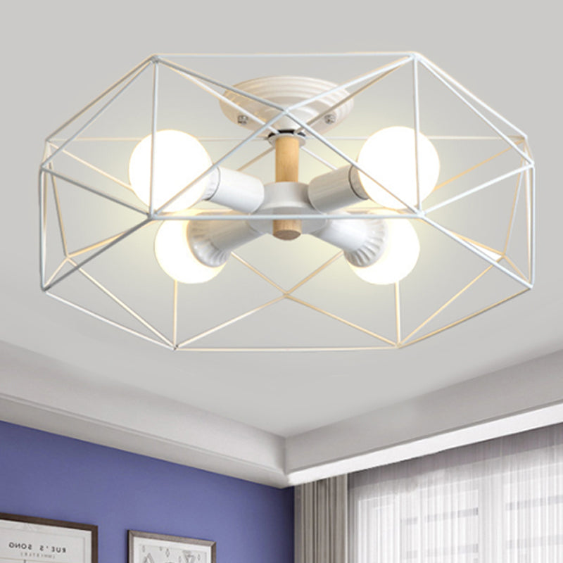 GeoLight loftlampe | Geometrisk design | Metaltrådbur | Sort, hvid, guld | Fås med 3-5 lys | Moderne belysning | Høj kvalitet | Perfekt til ethvert