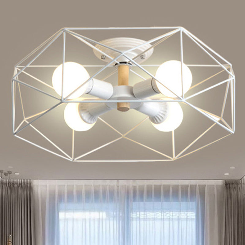 GeoLight loftlampe | Geometrisk design | Metaltrådbur | Sort, hvid, guld | Fås med 3-5 lys | Moderne belysning | Høj kvalitet | Perfekt til ethvert