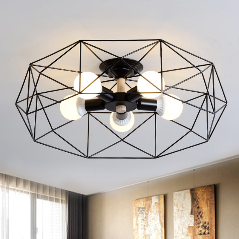 GeoLight loftlampe | Geometrisk design | Metaltrådbur | Sort, hvid, guld | Fås med 3-5 lys | Moderne belysning | Høj kvalitet | Perfekt til ethvert