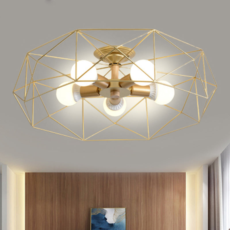 GeoLight loftlampe | Geometrisk design | Metaltrådbur | Sort, hvid, guld | Fås med 3-5 lys | Moderne belysning | Høj kvalitet | Perfekt til ethvert