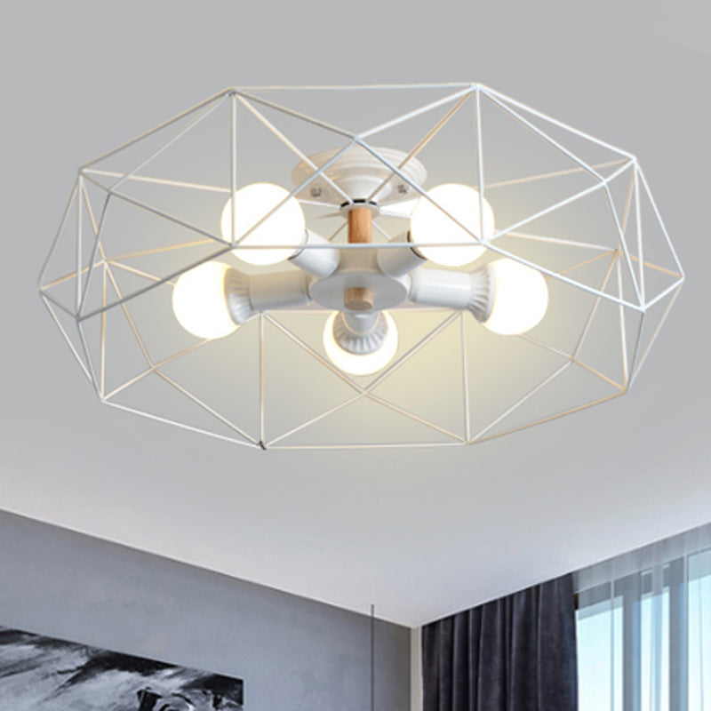 GeoLight loftlampe | Geometrisk design | Metaltrådbur | Sort, hvid, guld | Fås med 3-5 lys | Moderne belysning | Høj kvalitet | Perfekt til ethvert
