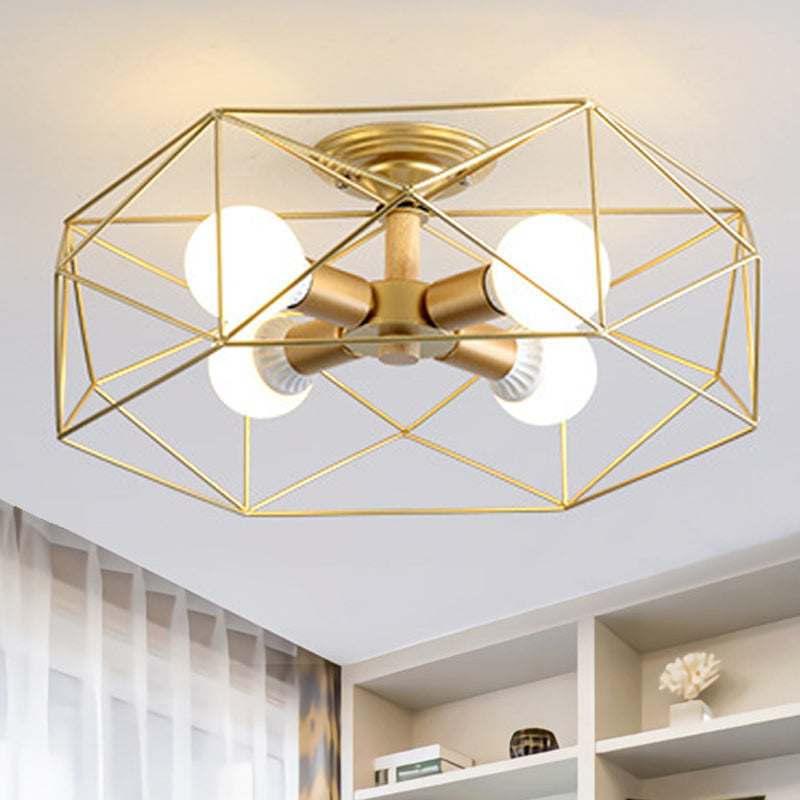 GeoLight loftlampe | Geometrisk design | Metaltrådbur | Sort, hvid, guld | Fås med 3-5 lys | Moderne belysning | Høj kvalitet | Perfekt til ethvert