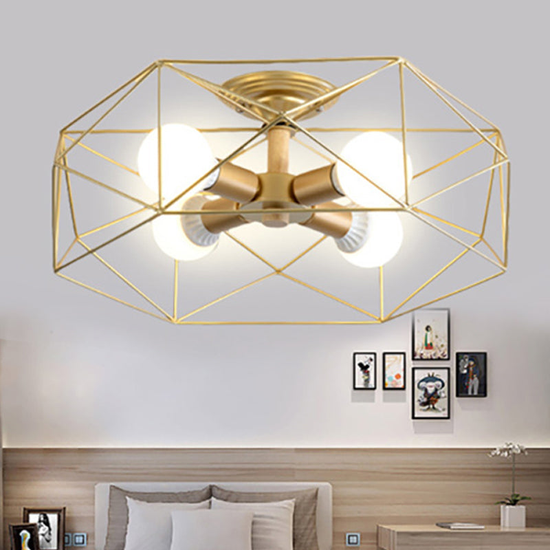 GeoLight loftlampe | Geometrisk design | Metaltrådbur | Sort, hvid, guld | Fås med 3-5 lys | Moderne belysning | Høj kvalitet | Perfekt til ethvert