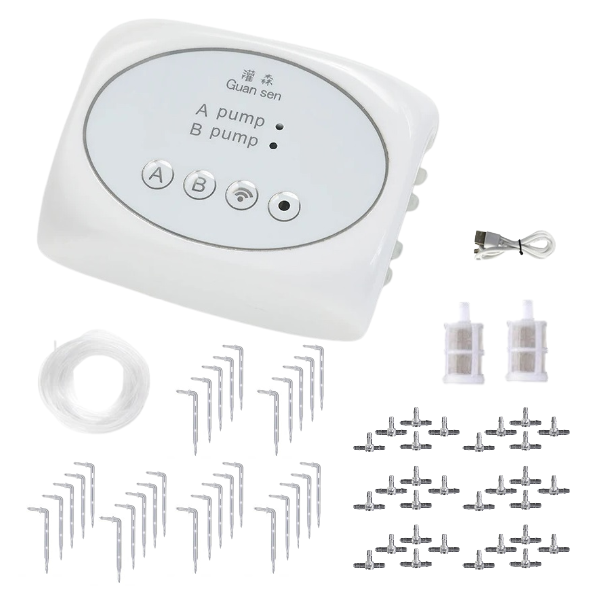 WiFi Smart Vandingssystem | App-kontrol | Automatisk Drypvanding | Op Til 30 Plantepotter | Inkl. Tysk Pump | IP66 | USB-drevet | Til Indendørs &